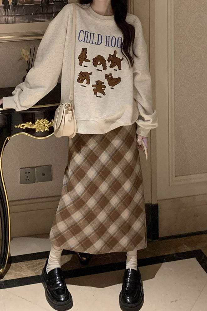 High Waist Vintage A-Line Slit Skirt