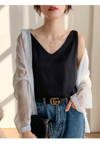 Black V-Neck Vest Bottomed Top Pure Cotton