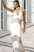 See-Through Lace Halter V-Neck Backless Party Dress
