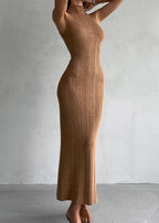 Caramel Ribbed Sleeveless Maxi Dress