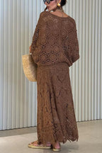 Anina Knit Crochet Cutout High Rise Elastic Waist Maxi Skirt
