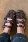 Bow Cross Strap Square Toe Ballet Flats