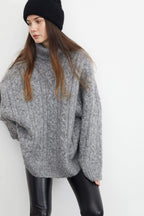 Chunky Grey Cable Knit Turtleneck