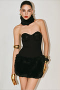 Faux Fur Bardot Mini Party Dress