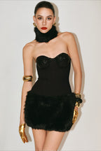 Faux Fur Bardot Mini Party Dress