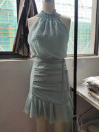 Fresh Sweet Drawstring Halter Chiffon Dress