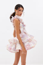 V Neck Backless Strap Slim Floral Dress