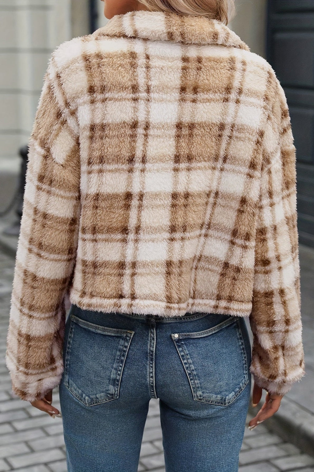 Plush Double Sided Plaid Button Cardigan Coat