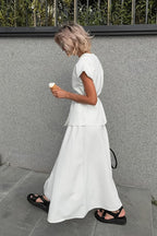 Minimalist Tie Sleeveless Midi A Line Skirt Set