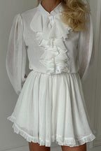 Elegant Ruffled Stand Collar Long Sleeve Mini Dress