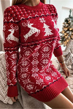 Knit Christmas Reindeer Color Block Sexy Fitted Mini Dresses