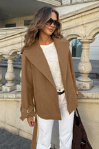 Retro Solid Wool Peak Lapel Tie Waist Coat