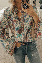 Peacock Loose Shirt Button Long Sleeve Shirt