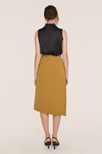 Black Sleeveless High Draped Neck Satin Work Blouse