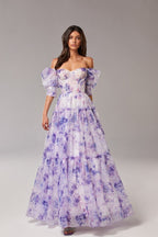 Off Shoulder Flowy Elegant Long Prom Dress