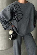 Casual Round Neck Knit Sweater with Pants Two Piece Set