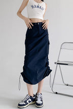 A-Line Gray Vintage Cargo High Slit Skirt