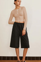 Elegant Solid Bowknot Cutout Slim Base Layer