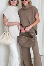 Comfortable and Luxe Knit TurtleNeck Cap Sleeves Lightweight Sweater