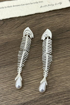 Personalized Fishbone Diamond Pearl Pendant Earrings