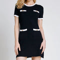 Black Contrast Trim Knit Mini Dress