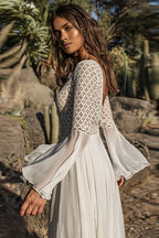 Lace Cutout Bell Sleeve Boho Dress
