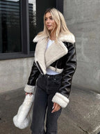 Female Short Solid Turndown Long Winter High Street Coat