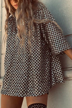 All about Glam Collar Sequin V-neck Half Sleeve Loose Top