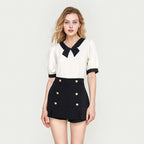 Beige Swiss Dot Short Sleeve Blouse