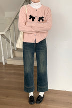 Sparkle Bow Detail Ribbed Cardigan