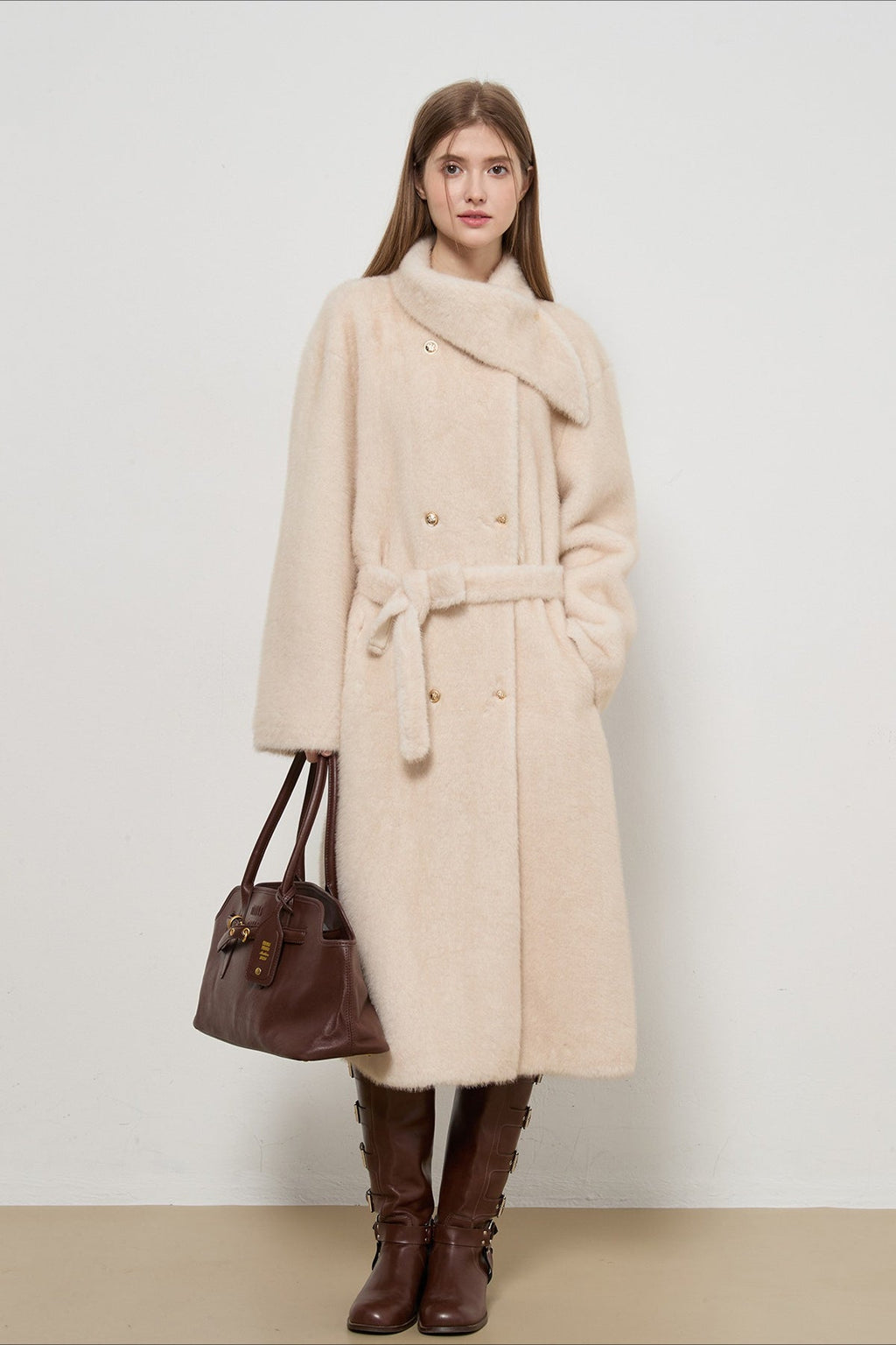 Luxe Faux Fur Tweed Long Elegant Lady Overcoat