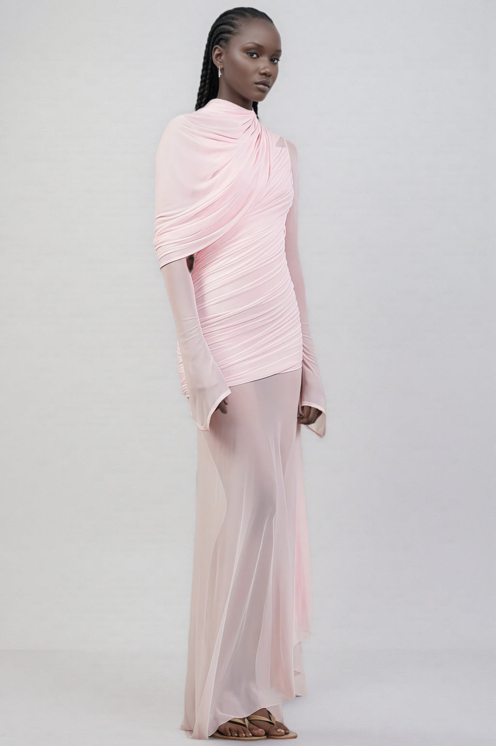 Sorety Pink Irregular Mesh Maxi Dress