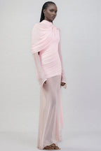 Sorety Pink Irregular Mesh Maxi Dress