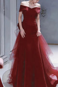 Elegant Wine Off Shoulder Sheath Formal Dress