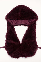 Faux Fur Hooded U Neck Backless Crop Top Mini Skirt Set