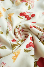 Ivory Fruit Print Tie Strap Mini Dress