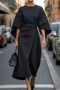 Elegant waist dress with casual batwing sleeves