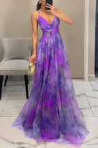 Ladies' summer princess chiffon printed hollow sexy waist and back lace up long dress