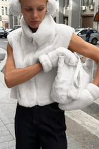 Solid Color Faux Fur Stand Collar Vest
