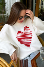 Red Heart Line Knit Sweater