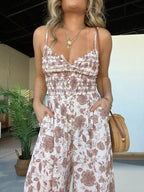 Floral Suspender Wide-leg Jumpsuit