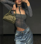 Cryptographic Fashion Mesh Sheer Top