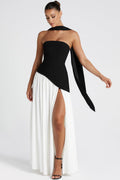 Color Block Flowy Tie Bustier Formal Dress