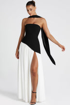 Color Block Flowy Tie Bustier Formal Dress