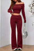 Sexy Off-Shoulder Fitted Crop Top Pants Two Piece Set