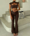 Solid Halter Backless Knit Set