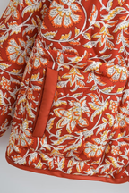 V-neck Floral Print Loose Quilted Cotton Jacket