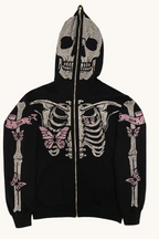 Cartoon Print Camo Panel Zip Youthful Casual Hoodie