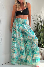 Stella Leopard Print High Rise Smocked Waist Pocketed Wide Leg Pants