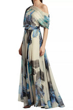 Sandy Aesthetic Unique Printed Bohemian Short Sleeve One Shoulder Maxi Dress Designer Edit